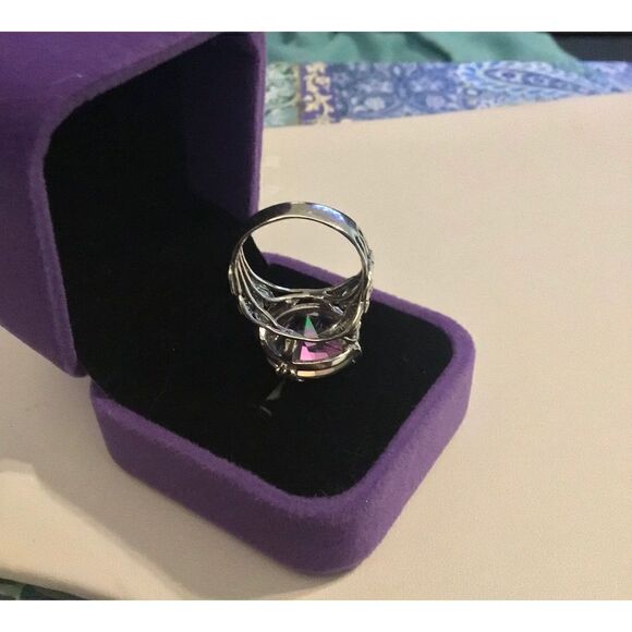 WOW~12.5 Ct. Round Mystic Topal Bold Floral Design Ring~925SS~Sz 9 - Picture 4 of 7